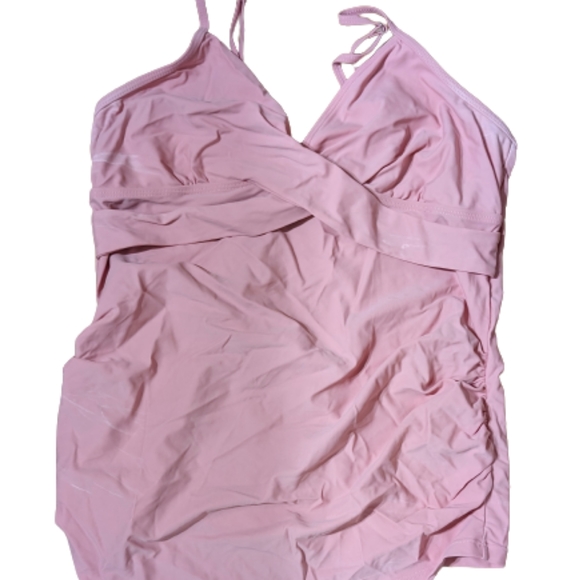 FLAW AS IS Womens Swim Set  L Pink Tankini Black Skirt 2 Piece  Spaghetti Strap - Picture 6 of 17